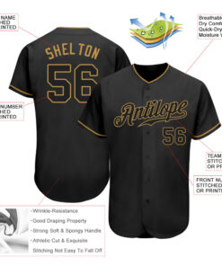 Custom Black Black-Old Gold Authentic Baseball Jersey Suit for daily life, Fabric: 95% polyester and 5% spandex, Regular fit, Stitch Color: automatically matched based on patterns