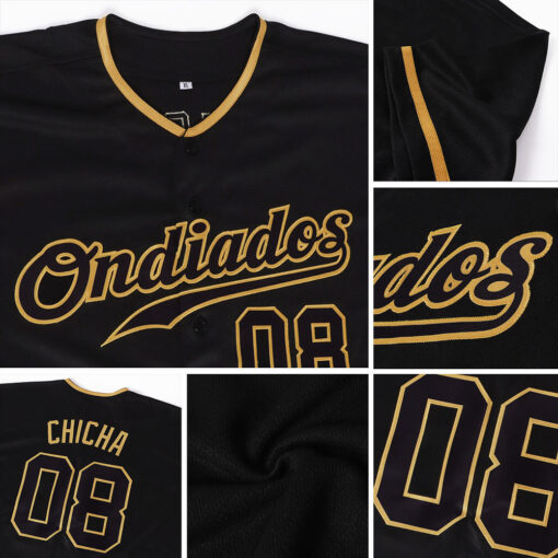 Custom Black Black-Old Gold Authentic Baseball Jersey Suit for daily life, Fabric: 95% polyester and 5% spandex, Regular fit, Stitch Color: automatically matched based on patterns