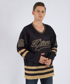 Custom Black Black-Old Gold Hockey Jersey Suit for daily life, Fabric: 95% polyester and 5% spandex, Regular fit, Stitch Color: automatically matched based on patterns