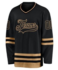 Custom Black Black-Old Gold Hockey Jersey Suit for daily life, Fabric: 95% polyester and 5% spandex, Regular fit, Stitch Color: automatically matched based on patterns