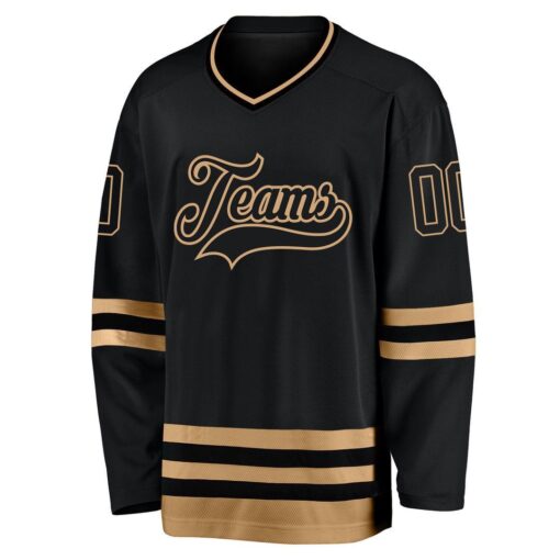 Custom Black Black-Old Gold Hockey Jersey Suit for daily life, Fabric: 95% polyester and 5% spandex, Regular fit, Stitch Color: automatically matched based on patterns