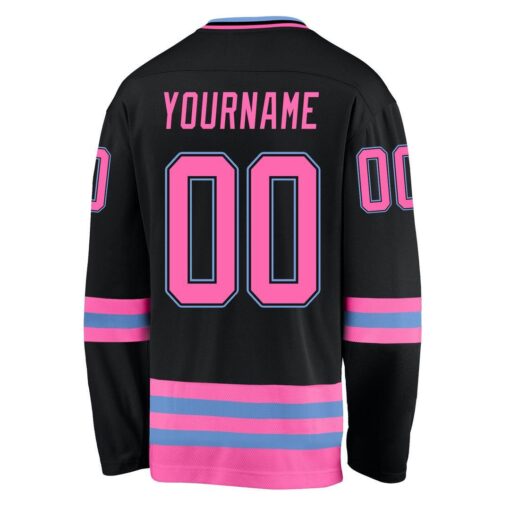 Custom Black Pink-Light Blue Hockey Jersey Suit for daily life, Fabric: 95% polyester and 5% spandex, Regular fit, Stitch Color: automatically matched based on patterns