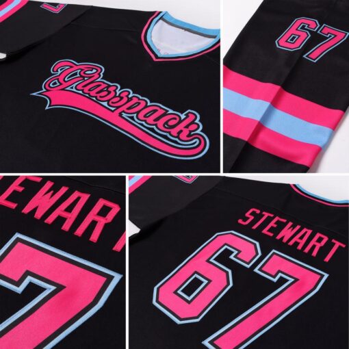 Custom Black Pink-Light Blue Hockey Jersey Suit for daily life, Fabric: 95% polyester and 5% spandex, Regular fit, Stitch Color: automatically matched based on patterns