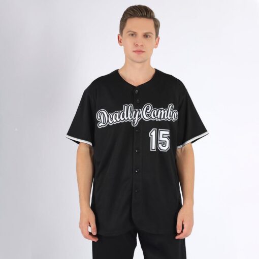 Custom Black White-Gray Baseball Jersey Suit for daily life, Fabric: 95% polyester and 5% spandex, Regular fit, Stitch Color: automatically matched based on patterns