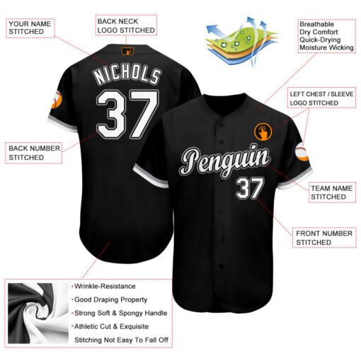 Custom Black White-Gray Baseball Jersey Suit for daily life, Fabric: 95% polyester and 5% spandex, Regular fit, Stitch Color: automatically matched based on patterns