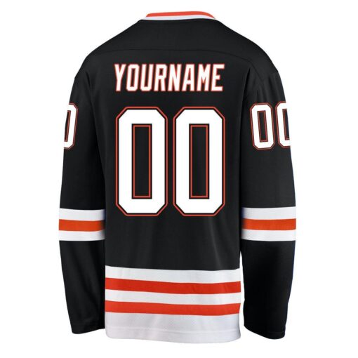 Custom Black White-Orange Hockey Jersey Suit for daily life, Fabric: 95% polyester and 5% spandex, Regular fit, Stitch Color: automatically matched based on patterns