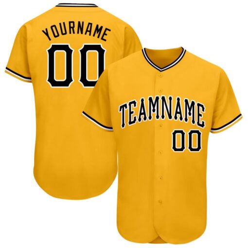 Custom Gold Black-White Baseball Jersey Suit for daily life, Fabric: 95% polyester and 5% spandex, Regular fit, Stitch Color: automatically matched based on patterns