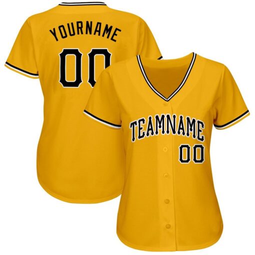 Custom Gold Black-White Baseball Jersey Suit for daily life, Fabric: 95% polyester and 5% spandex, Regular fit, Stitch Color: automatically matched based on patterns