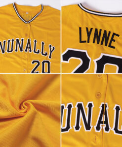 Custom Gold Black-White Baseball Jersey Suit for daily life, Fabric: 95% polyester and 5% spandex, Regular fit, Stitch Color: automatically matched based on patterns