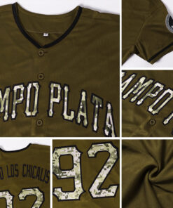 Custom Olive Camo-Black Authentic Salute To Service Baseball Jersey Suit for daily life, Fabric: 95% polyester and 5% spandex, Regular fit, Stitch Color: automatically matched based on patterns